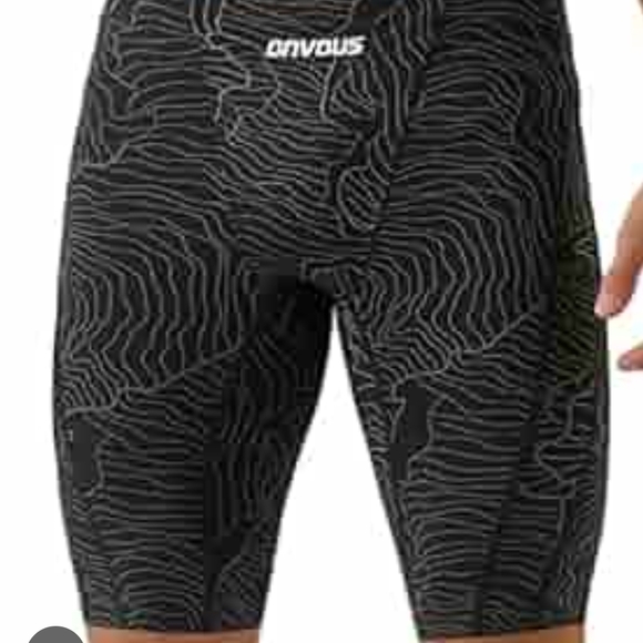 Onvous Black and White Patterned SWIM RACING Shorts - Picture 1 of 8